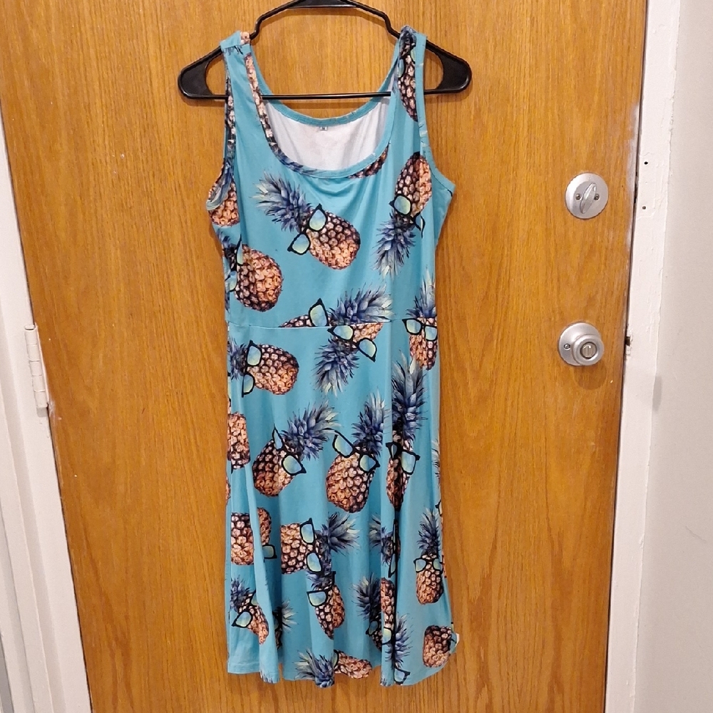 Pineapples with sunglasses stretchy turquoise dress